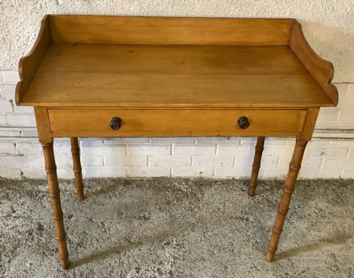 VICTORIAN PINE WRITING TABLE ON TURNED FAUX BAMBOO LEGS - ADDITIONAL PHOTO 2