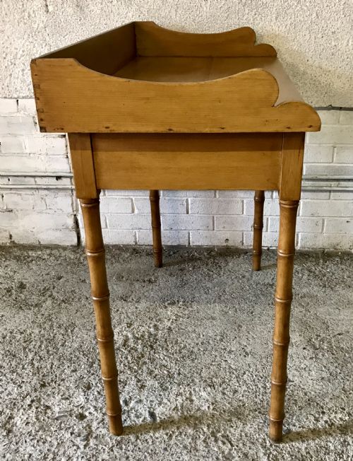 VICTORIAN PINE WRITING TABLE ON TURNED FAUX BAMBOO LEGS - ADDITIONAL PHOTO 9