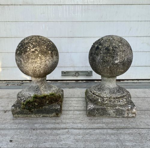 pair of early 20th century reconstituted stone pillar balls - CATEGORY: ANTIQUE MISCELLANEOUS - DATED 1920