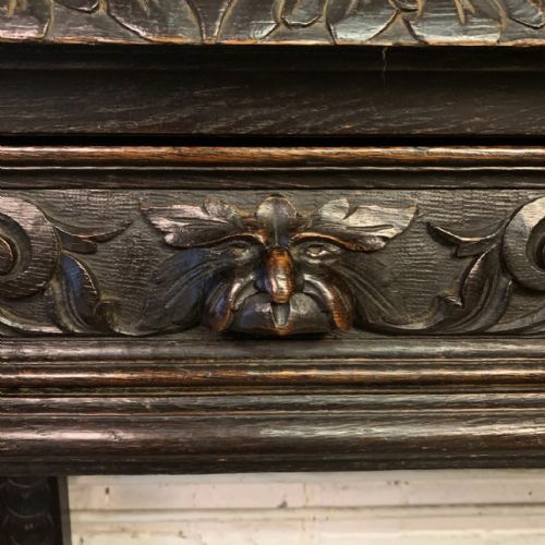 VICTORIAN CARVED OAK SIDE TABLE WITH 2 DRAWERS TO FRONT FRIEZE AND CARVED STAGS HEAD TO BACK GALLERY - ADDITIONAL PHOTO 8