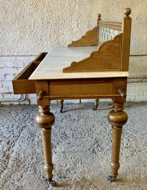 VICTORIAN ASH WASHSTAND WITH MARBLE TOP AND TILED UPSTAND - ADDITIONAL PHOTO 8