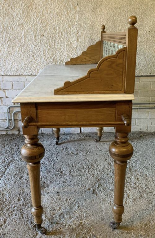 VICTORIAN ASH WASHSTAND WITH MARBLE TOP AND TILED UPSTAND - ADDITIONAL PHOTO 11
