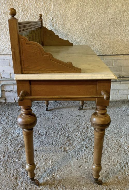 VICTORIAN ASH WASHSTAND WITH MARBLE TOP AND TILED UPSTAND - ADDITIONAL PHOTO 12
