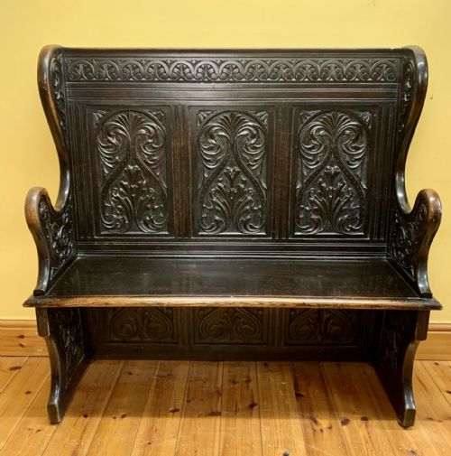 circa 1900 carved oak bench - CATEGORY: ANTIQUE FURNITURE - DATED 1900