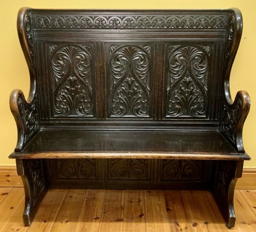 CIRCA 1900 CARVED OAK BENCH - ADDITIONAL PHOTO 1