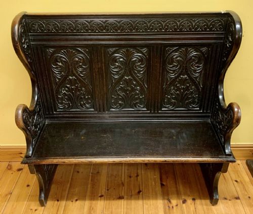 CIRCA 1900 CARVED OAK BENCH - ADDITIONAL PHOTO 2