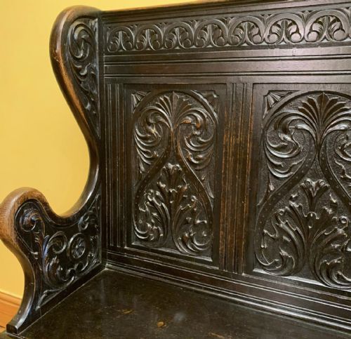 CIRCA 1900 CARVED OAK BENCH - ADDITIONAL PHOTO 3