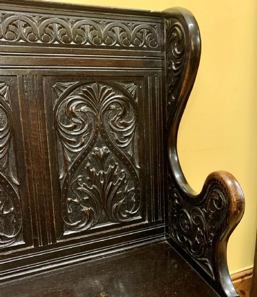 CIRCA 1900 CARVED OAK BENCH - ADDITIONAL PHOTO 5