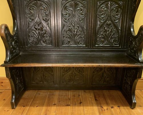 CIRCA 1900 CARVED OAK BENCH - ADDITIONAL PHOTO 7