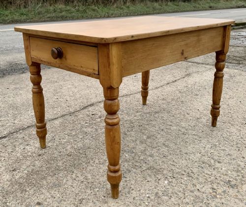 VICTORIAN PINE KITCHEN TABLE WITH DRAWERS AT BOTH ENDS - ADDITIONAL PHOTO 1