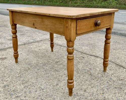 VICTORIAN PINE KITCHEN TABLE WITH DRAWERS AT BOTH ENDS - ADDITIONAL PHOTO 2