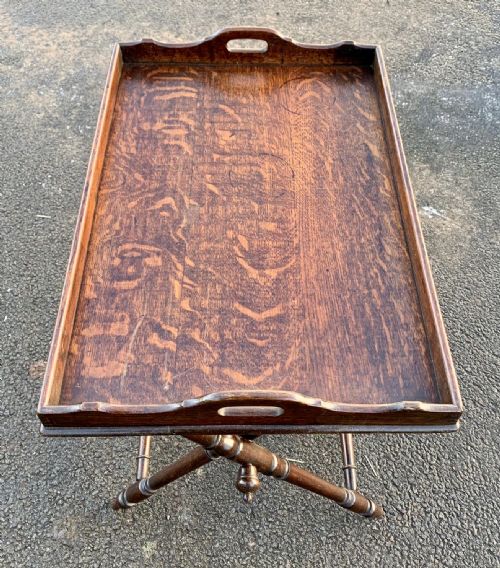 VICTORIAN OAK BUTLER'S TRAY ON ORIGINAL STAND - ADDITIONAL PHOTO 3