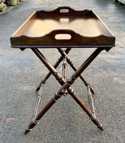 VICTORIAN OAK BUTLER'S TRAY ON ORIGINAL STAND - ADDITIONAL PHOTO 6