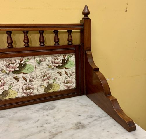 VICTORIAN MAHOGANY WASHSTAND WITH MARBLE TOP AND GALLERY TILED BACK STAND - ADDITIONAL PHOTO 7