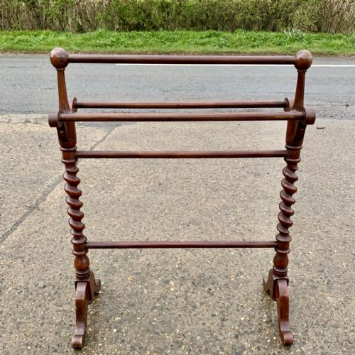 victorian mahogany towel rail on barley twist legs and with splayed feet - CATEGORY: ANTIQUE MISCELLANEOUS - DATED VICTORIAN