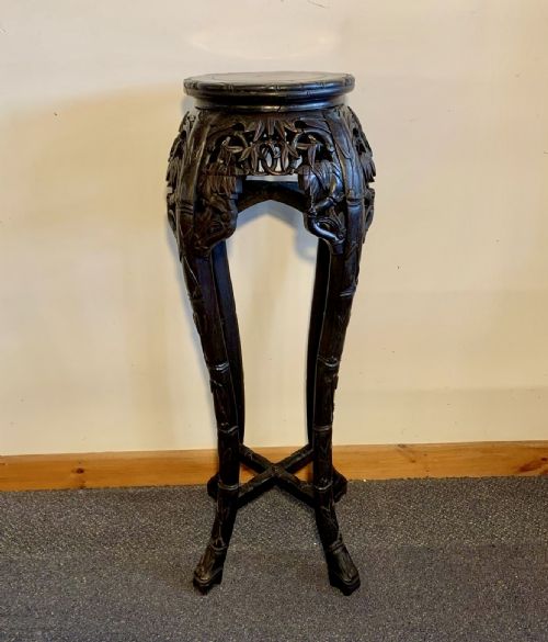 circa 1900 chinese carved plant stand with marble inset top - CATEGORY: ANTIQUE FURNITURE - DATED 1900