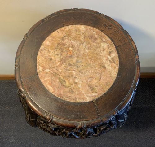 CIRCA 1900 CHINESE CARVED PLANT STAND WITH MARBLE INSET TOP - ADDITIONAL PHOTO 3