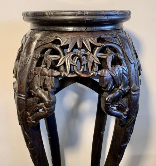 CIRCA 1900 CHINESE CARVED PLANT STAND WITH MARBLE INSET TOP - ADDITIONAL PHOTO 4