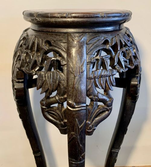 CIRCA 1900 CHINESE CARVED PLANT STAND WITH MARBLE INSET TOP - ADDITIONAL PHOTO 5