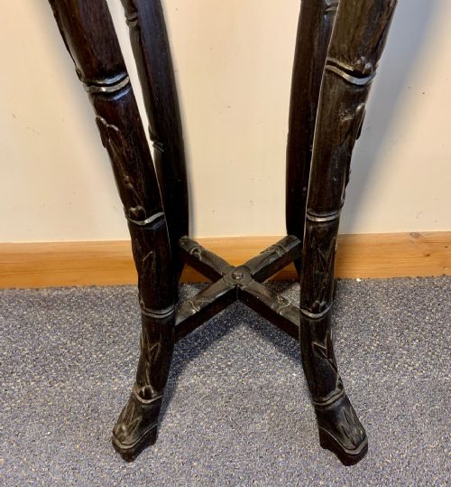 CIRCA 1900 CHINESE CARVED PLANT STAND WITH MARBLE INSET TOP - ADDITIONAL PHOTO 6