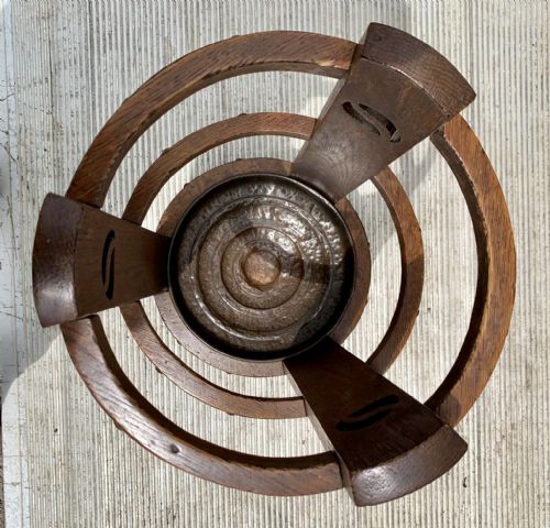 OAK ARTS AND CRAFTS STICK STAND WITH ORIGINAL REMOVABLE COPPER DRIP TRAY - ADDITIONAL PHOTO 4