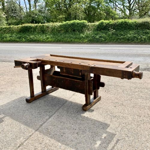 circa 1900 large pine carpenter's bench with both vices working - CATEGORY: ANTIQUE MISCELLANEOUS - DATED 1900