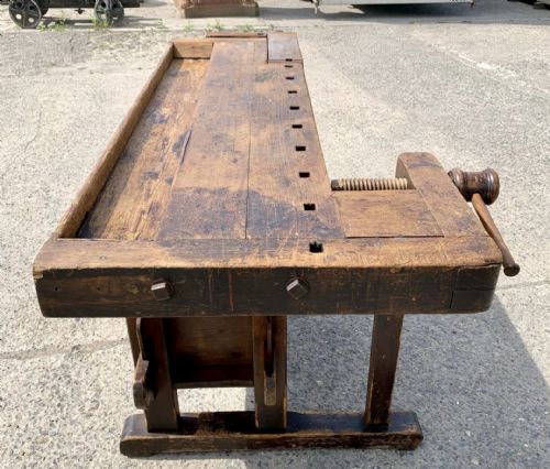 CIRCA 1900 LARGE PINE CARPENTER'S BENCH WITH BOTH VICES WORKING - ADDITIONAL PHOTO 11