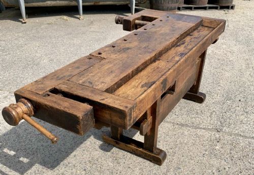 CIRCA 1900 LARGE PINE CARPENTER'S BENCH WITH BOTH VICES WORKING - ADDITIONAL PHOTO 14