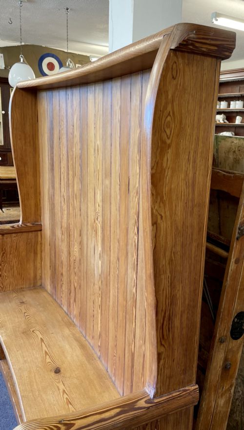 1920'S PINE BOW BACK SETTLE WITH 2 DRAWERS - ADDITIONAL PHOTO 10