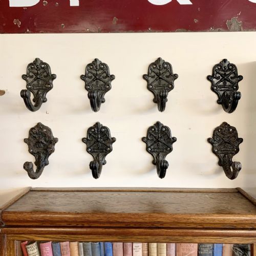 set of 8 victorian cast iron hooks - CATEGORY: ANTIQUE MISCELLANEOUS - DATED VICTORIAN