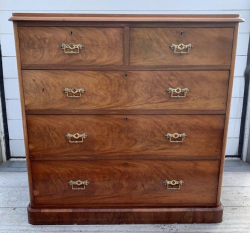 VICTORIAN MAHOGANY CHEST OF DRAWERS WITH ORIGINAL BRASS GOTHIC DROP HANDLES - ADDITIONAL PHOTO 1