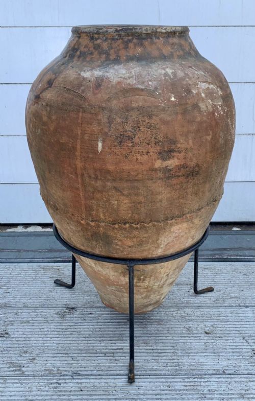 19TH CENTURY PART GLAZED TERRACOTTA OIL JAR ON ASSOCIATED IRON STAND - ADDITIONAL PHOTO 2