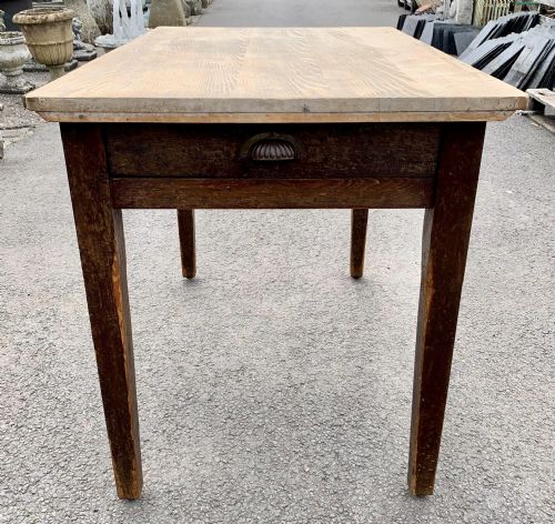 victorian pine scrub top table on tapering legs and with single end drawer - CATEGORY: ANTIQUE TABLES - DATED VICTORIAN