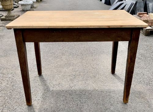 VICTORIAN PINE SCRUB TOP TABLE ON TAPERING LEGS AND WITH SINGLE END DRAWER - ADDITIONAL PHOTO 4