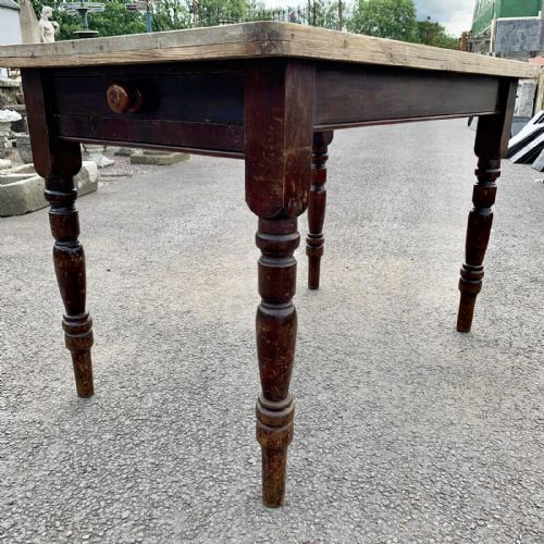 VICTORIAN PINE SCRUB TOP TABLE ON TURNED LEGS AND WITH SINGLE END DRAWER - ADDITIONAL PHOTO 9