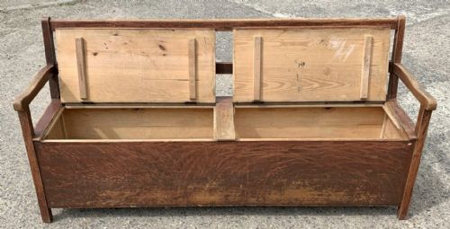 19TH CENTURY PINE BOX SEAT SETTLE IN ORIGINAL WORN PAINT FINISH - ADDITIONAL PHOTO 5