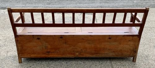 19TH CENTURY PINE BOX SEAT SETTLE IN ORIGINAL WORN PAINT FINISH - ADDITIONAL PHOTO 11