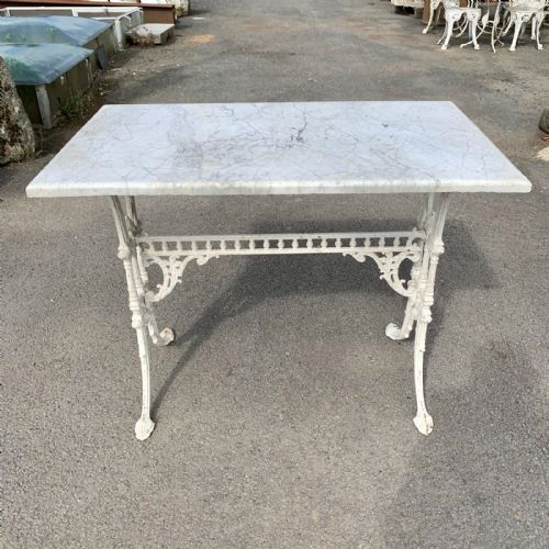 victorian cast iron pub table with marble top - CATEGORY: ANTIQUE TABLES - DATED VICTORIAN