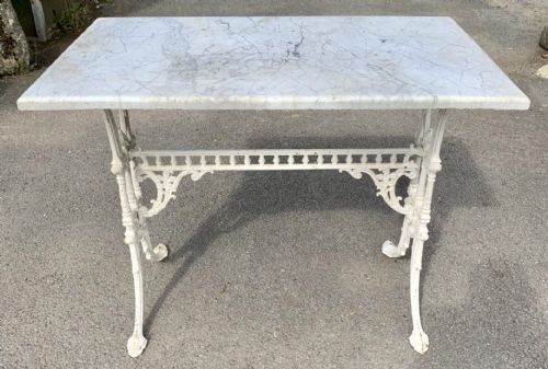 VICTORIAN CAST IRON PUB TABLE WITH MARBLE TOP - ADDITIONAL PHOTO 1
