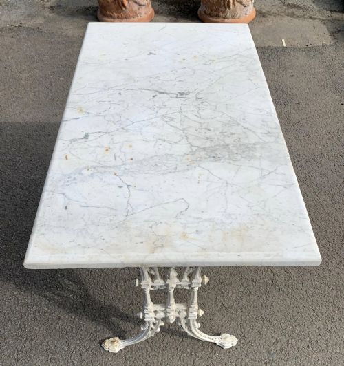 VICTORIAN CAST IRON PUB TABLE WITH MARBLE TOP - ADDITIONAL PHOTO 2
