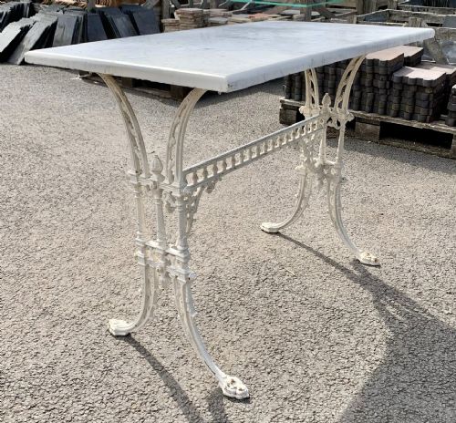 VICTORIAN CAST IRON PUB TABLE WITH MARBLE TOP - ADDITIONAL PHOTO 4