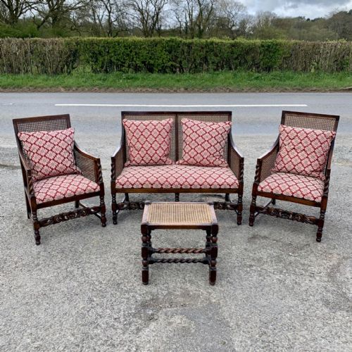 edwardian oak bergere suite - CATEGORY: ANTIQUE FURNITURE - DATED EDWARDIAN