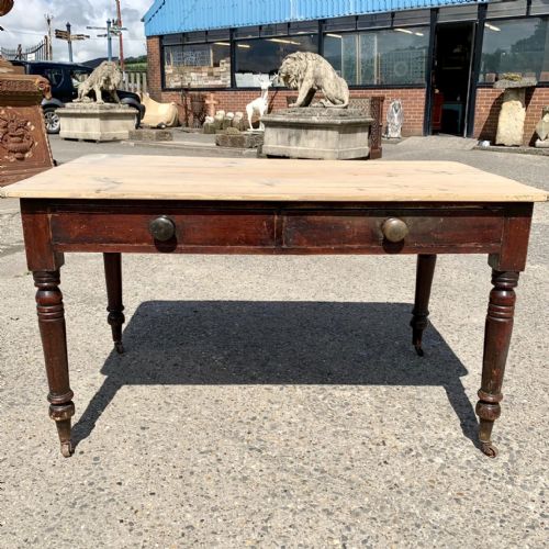 victorian pine scrub top table in original stained finish - CATEGORY: ANTIQUE TABLES - DATED VICTORIAN