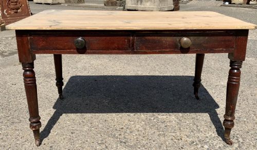 VICTORIAN PINE SCRUB TOP TABLE IN ORIGINAL STAINED FINISH - ADDITIONAL PHOTO 1