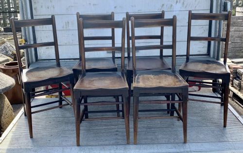 set of six victorian mahogany bow back kitchen chairs in original finish - CATEGORY: ANTIQUE CHAIRS - DATED VICTORIAN