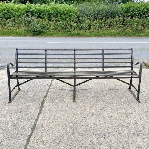 regency wrought iron strapwork garden bench - CATEGORY: ANTIQUE FURNITURE - DATED REGENCY