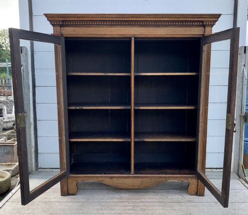 EDWARDIAN OAK GLAZED BOOKCASE COMPLETE WITH KEY - ADDITIONAL PHOTO 1