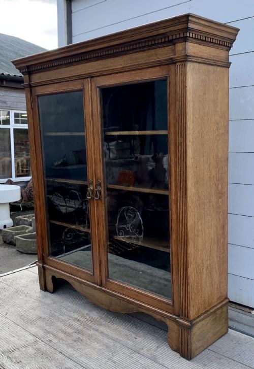 EDWARDIAN OAK GLAZED BOOKCASE COMPLETE WITH KEY - ADDITIONAL PHOTO 7