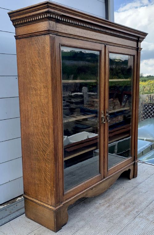 EDWARDIAN OAK GLAZED BOOKCASE COMPLETE WITH KEY - ADDITIONAL PHOTO 8