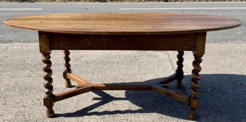 edwardian oval oak table with barley twist legs and y stretcher - CATEGORY: ANTIQUE TABLES - DATED EDWARDIAN